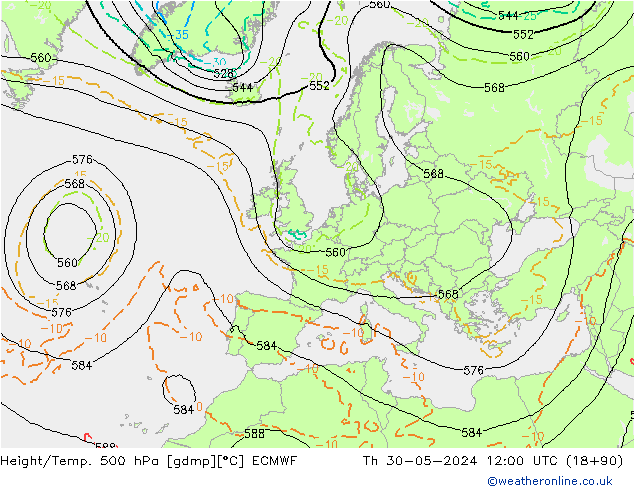 Z500/Rain (+SLP)/Z850 ECMWF  30.05.2024 12 UTC