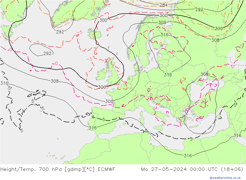 Yükseklik/Sıc. 700 hPa ECMWF Pzt 27.05.2024 00 UTC