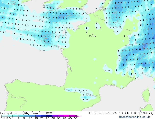 Nied. akkumuliert (6Std) ECMWF Di 28.05.2024 00 UTC