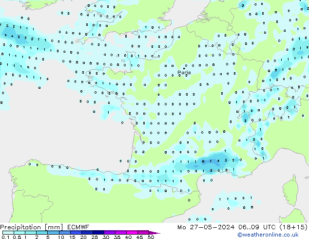 Precipitation ECMWF Mo 27.05.2024 09 UTC