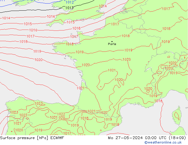 Atmosférický tlak ECMWF Po 27.05.2024 03 UTC