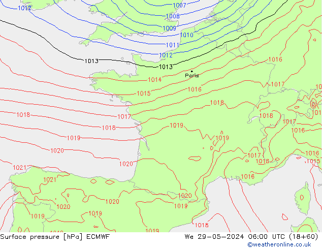 Surface pressure ECMWF We 29.05.2024 06 UTC