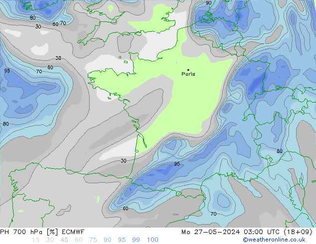 RH 700 hPa ECMWF  27.05.2024 03 UTC