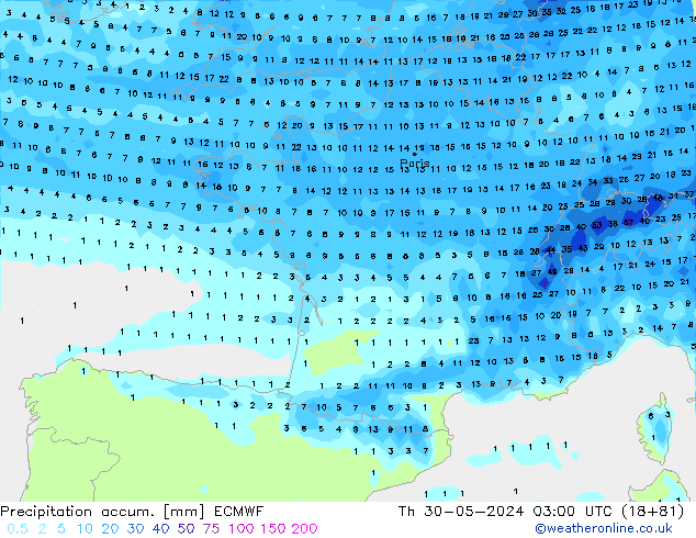 Toplam Yağış ECMWF Per 30.05.2024 03 UTC