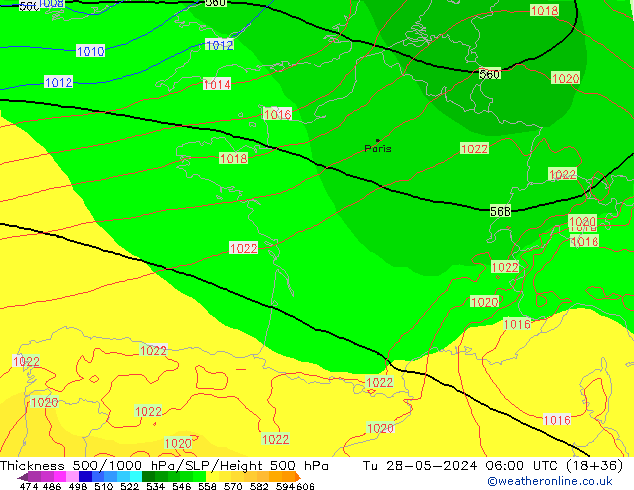 Thck 500-1000hPa ECMWF Tu 28.05.2024 06 UTC