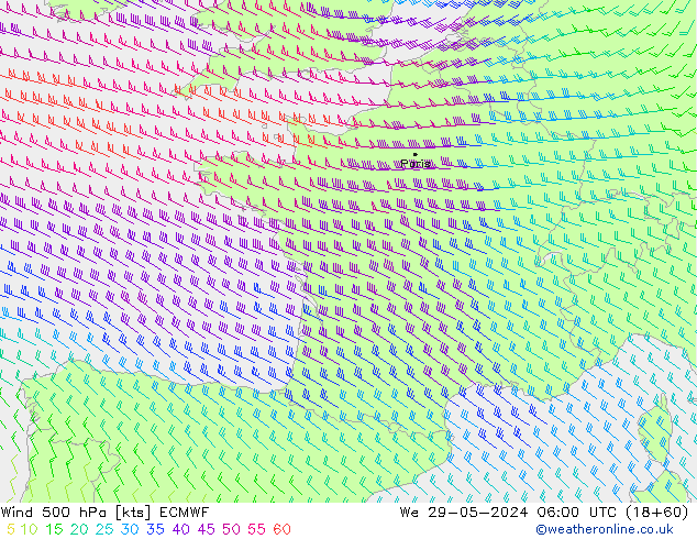 Wind 500 hPa ECMWF We 29.05.2024 06 UTC