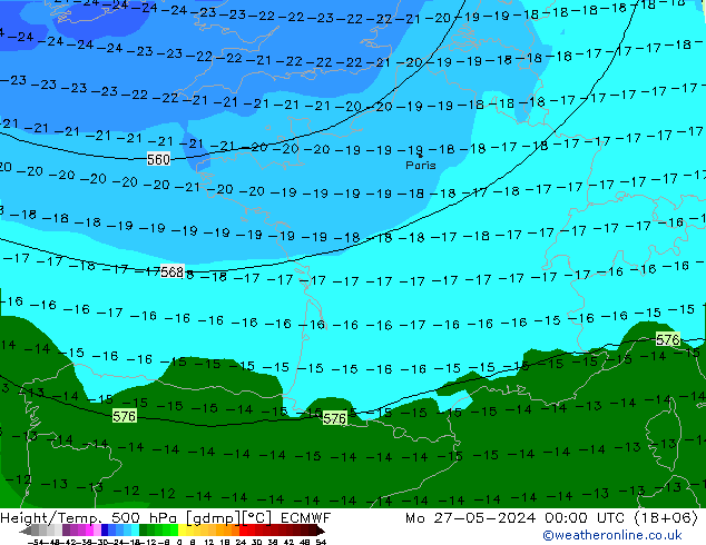 Z500/Rain (+SLP)/Z850 ECMWF пн 27.05.2024 00 UTC