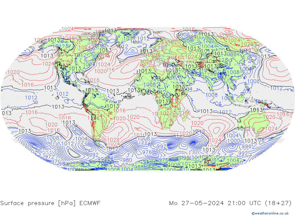 Surface pressure ECMWF Mo 27.05.2024 21 UTC