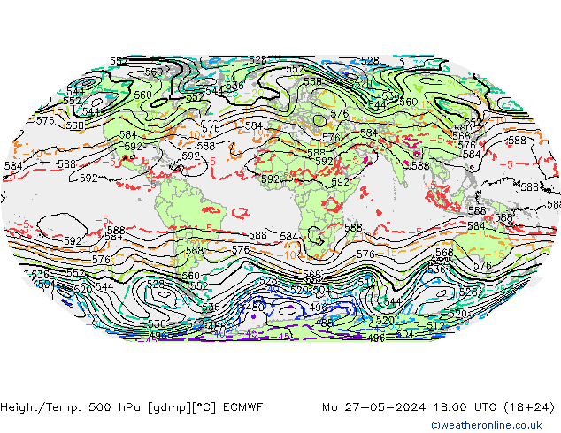 Z500/Rain (+SLP)/Z850 ECMWF пн 27.05.2024 18 UTC