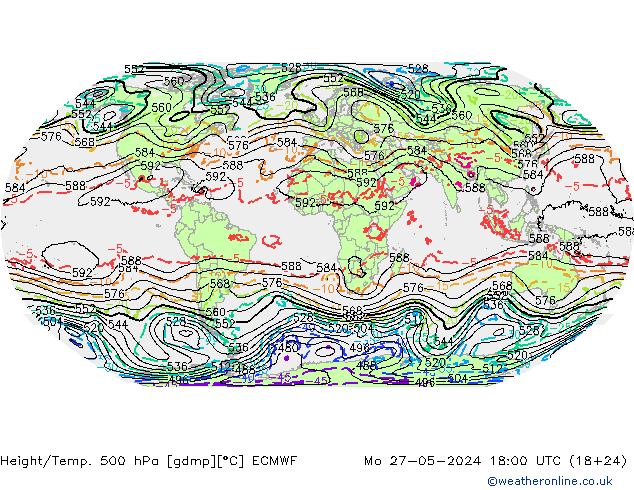 Z500/Rain (+SLP)/Z850 ECMWF Mo 27.05.2024 18 UTC