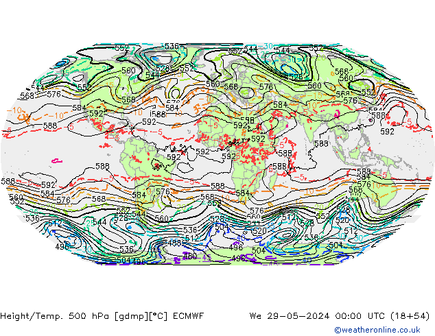 Z500/Rain (+SLP)/Z850 ECMWF Mi 29.05.2024 00 UTC