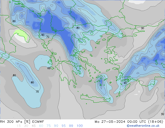 RH 300 hPa ECMWF Mo 27.05.2024 00 UTC