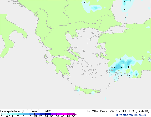 Precipitazione (6h) ECMWF mar 28.05.2024 00 UTC