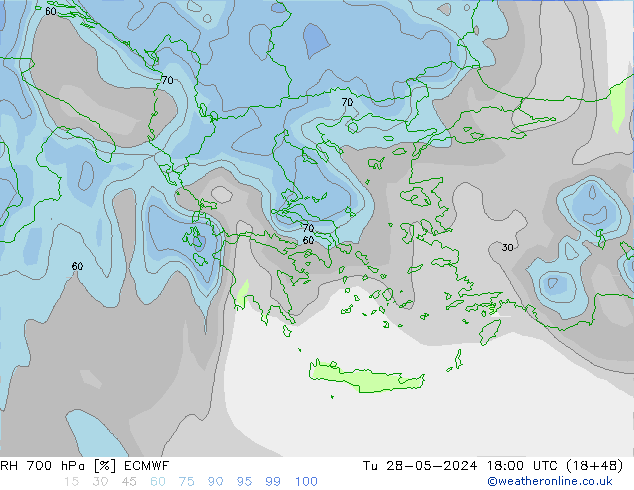 RH 700 гПа ECMWF вт 28.05.2024 18 UTC