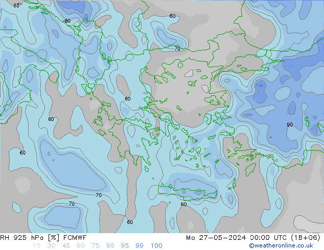 RH 925 hPa ECMWF pon. 27.05.2024 00 UTC