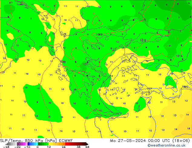 SLP/Temp. 850 hPa ECMWF Mo 27.05.2024 00 UTC