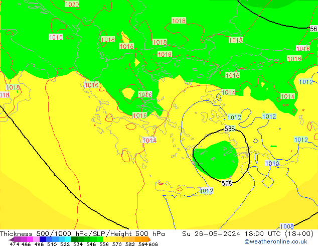 Dikte 500-1000hPa ECMWF zo 26.05.2024 18 UTC