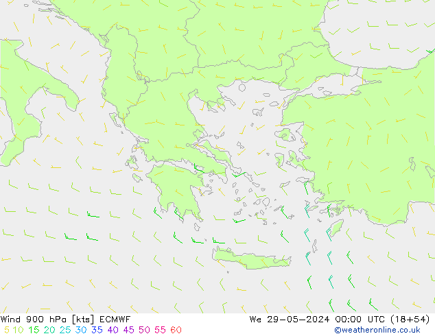 Vento 900 hPa ECMWF mer 29.05.2024 00 UTC