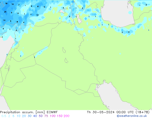 Precipitation accum. ECMWF Qui 30.05.2024 00 UTC