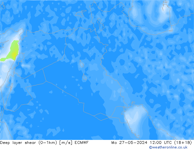 Deep layer shear (0-1km) ECMWF Pzt 27.05.2024 12 UTC