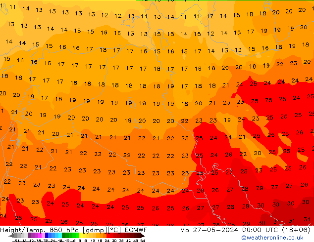 Z500/Rain (+SLP)/Z850 ECMWF Mo 27.05.2024 00 UTC