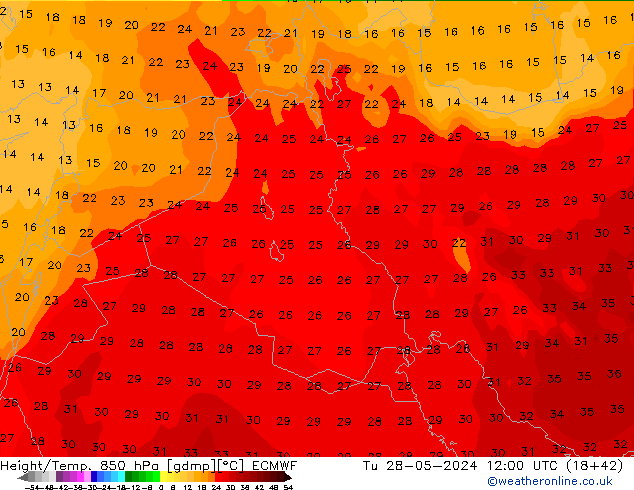 Z500/Rain (+SLP)/Z850 ECMWF Tu 28.05.2024 12 UTC