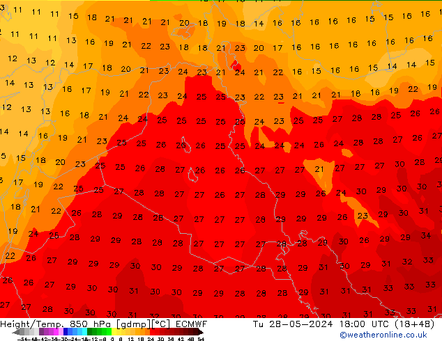 Z500/Regen(+SLP)/Z850 ECMWF di 28.05.2024 18 UTC