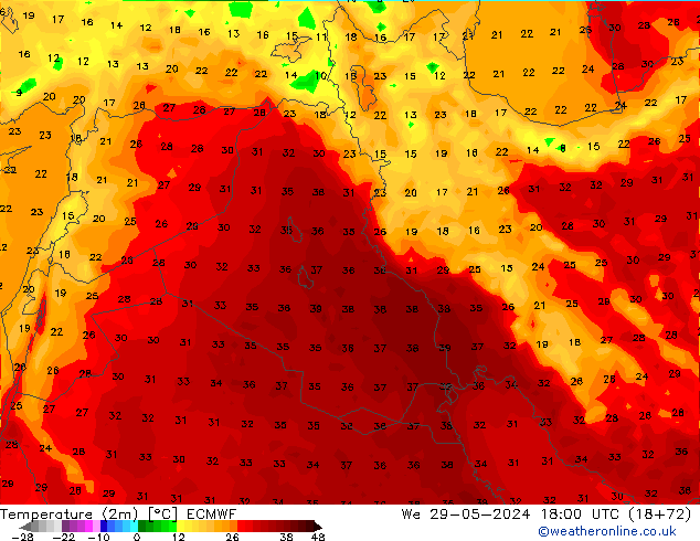 Temperature (2m) ECMWF St 29.05.2024 18 UTC