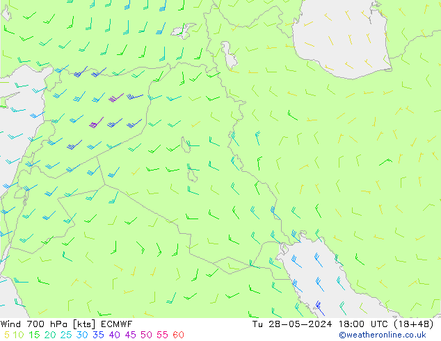 Wind 700 hPa ECMWF di 28.05.2024 18 UTC