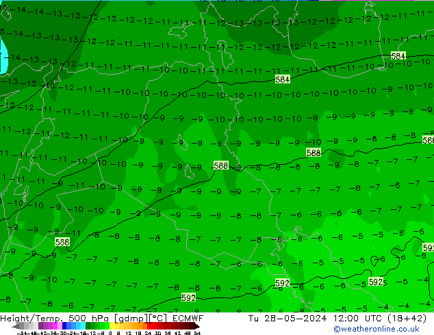 Z500/Rain (+SLP)/Z850 ECMWF Tu 28.05.2024 12 UTC