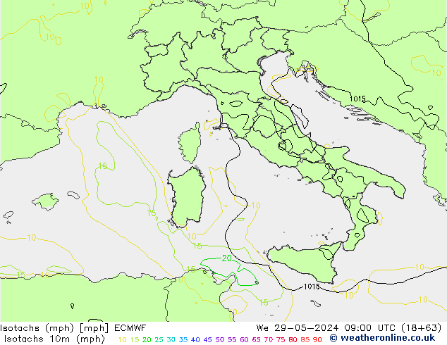 Isotachs (mph) ECMWF St 29.05.2024 09 UTC