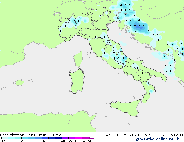 Precipitação (6h) ECMWF Qua 29.05.2024 00 UTC