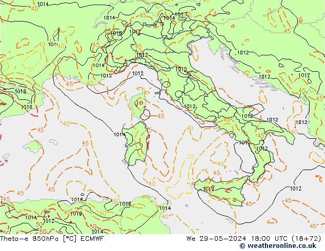 Theta-e 850hPa ECMWF We 29.05.2024 18 UTC