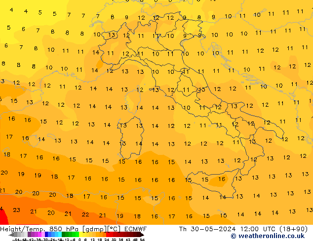 Height/Temp. 850 hPa ECMWF  30.05.2024 12 UTC