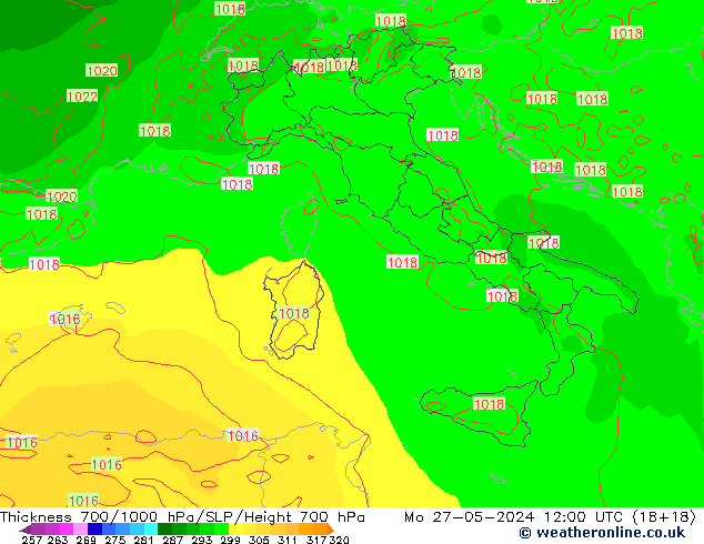 Schichtdicke 700-1000 hPa ECMWF Mo 27.05.2024 12 UTC