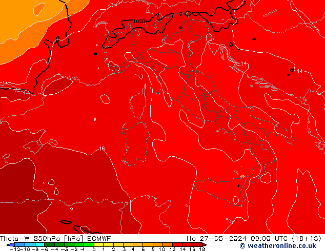 Theta-W 850hPa ECMWF lun 27.05.2024 09 UTC