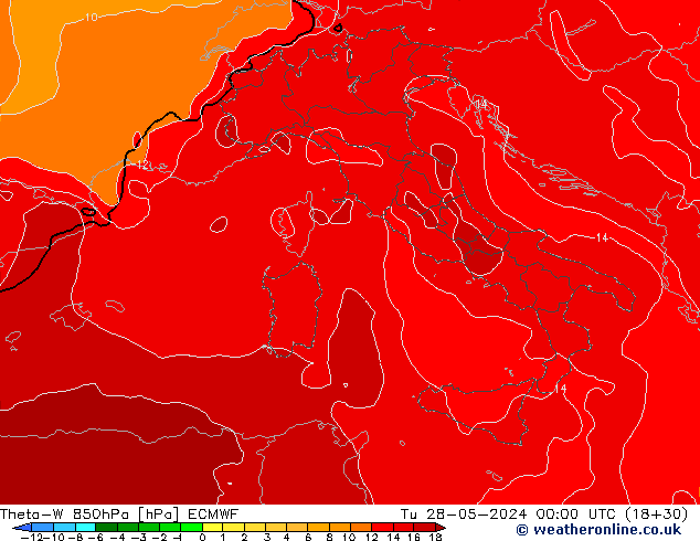 Theta-W 850hPa ECMWF Tu 28.05.2024 00 UTC