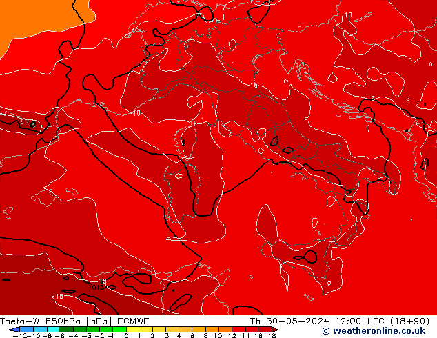 Theta-W 850гПа ECMWF чт 30.05.2024 12 UTC