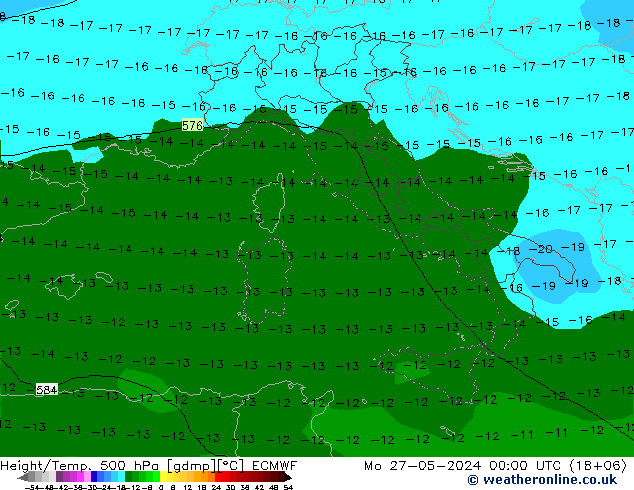 Z500/Yağmur (+YB)/Z850 ECMWF Pzt 27.05.2024 00 UTC