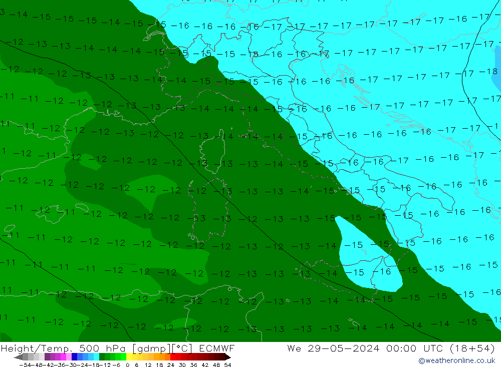 Z500/Yağmur (+YB)/Z850 ECMWF Çar 29.05.2024 00 UTC