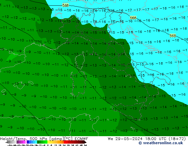 Z500/Rain (+SLP)/Z850 ECMWF mié 29.05.2024 18 UTC