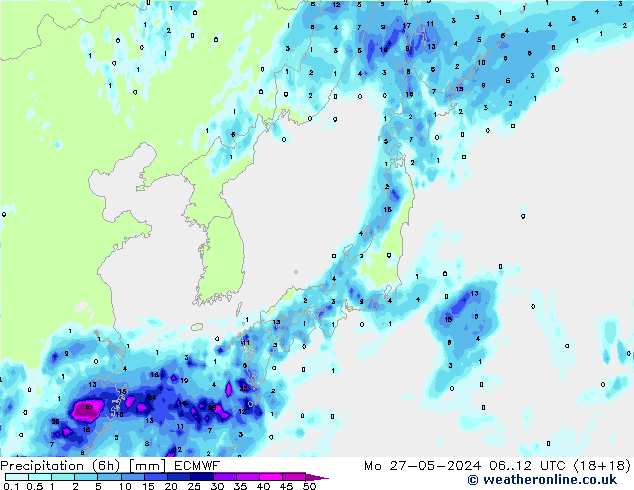 Z500/Rain (+SLP)/Z850 ECMWF Mo 27.05.2024 12 UTC