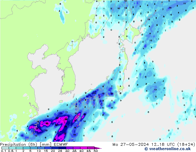 Z500/Rain (+SLP)/Z850 ECMWF pon. 27.05.2024 18 UTC