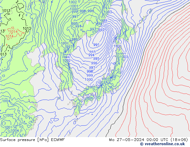 Presión superficial ECMWF lun 27.05.2024 00 UTC