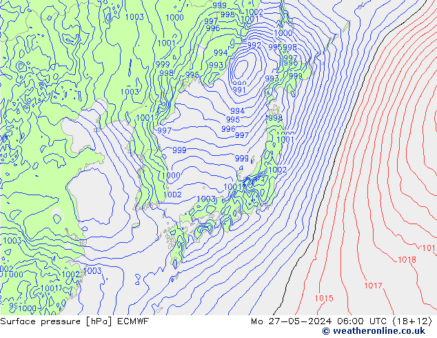 Surface pressure ECMWF Mo 27.05.2024 06 UTC