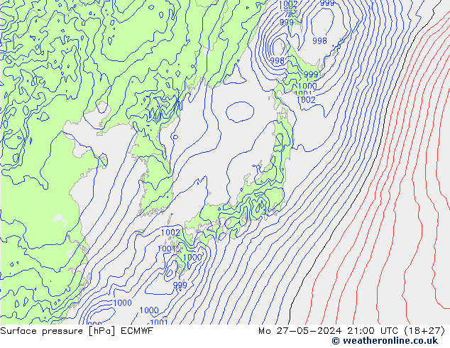 Atmosférický tlak ECMWF Po 27.05.2024 21 UTC