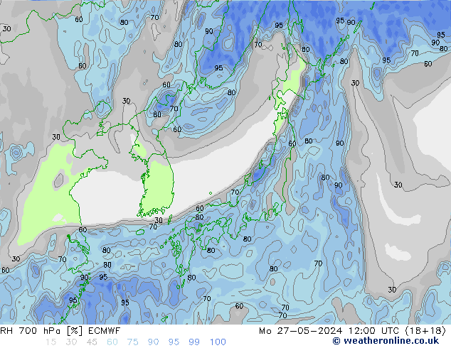 RH 700 hPa ECMWF Seg 27.05.2024 12 UTC