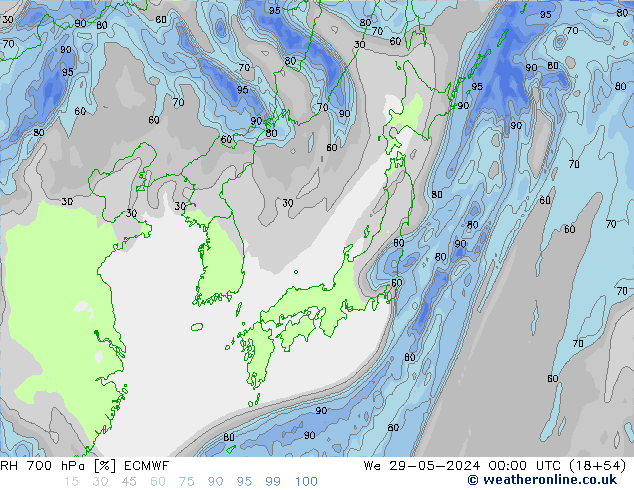 RH 700 hPa ECMWF We 29.05.2024 00 UTC