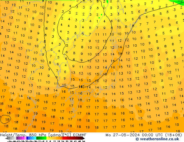 Z500/Rain (+SLP)/Z850 ECMWF lun 27.05.2024 00 UTC