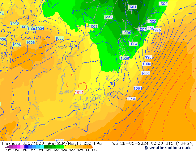 850-1000 hPa Kalınlığı ECMWF Çar 29.05.2024 00 UTC